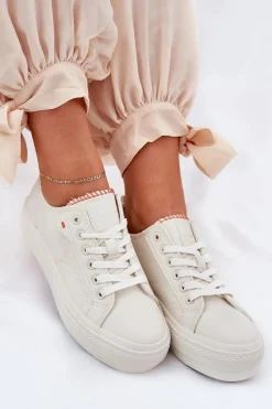 Hot Trampki Damskie Na Platformie Z Eko Skóry Big Star RR274A297 Jasnobeżowe Damskie Trampki Damskie Big Star|Trampki Damskie Niskie