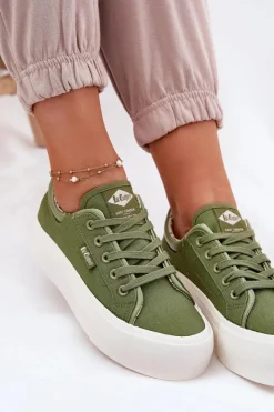 Trampki Damskie Niskie></noscript>Lee Cooper Trampki Damskie Na Platformie LCW-25-31-3449L Zielone Zielony