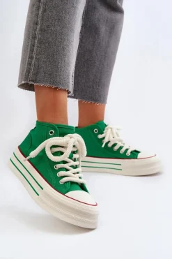 Trampki Damskie Wysokie>Boto Trampki Damskie Na Platformie Zielone Aineri