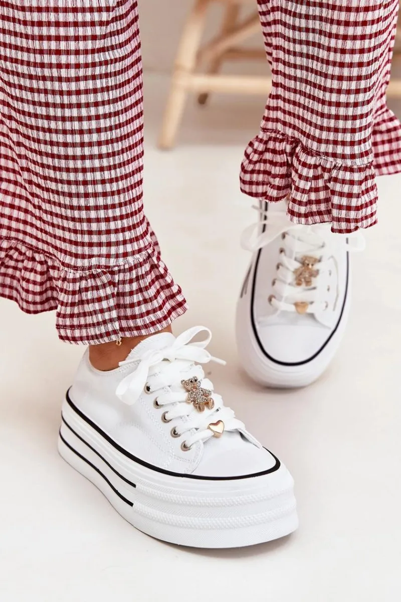 Sale Trampki Damskie Na Platformie Ze Złotymi Przypinkami Białe Fiorina Damskie Trampki Damskie Niskie