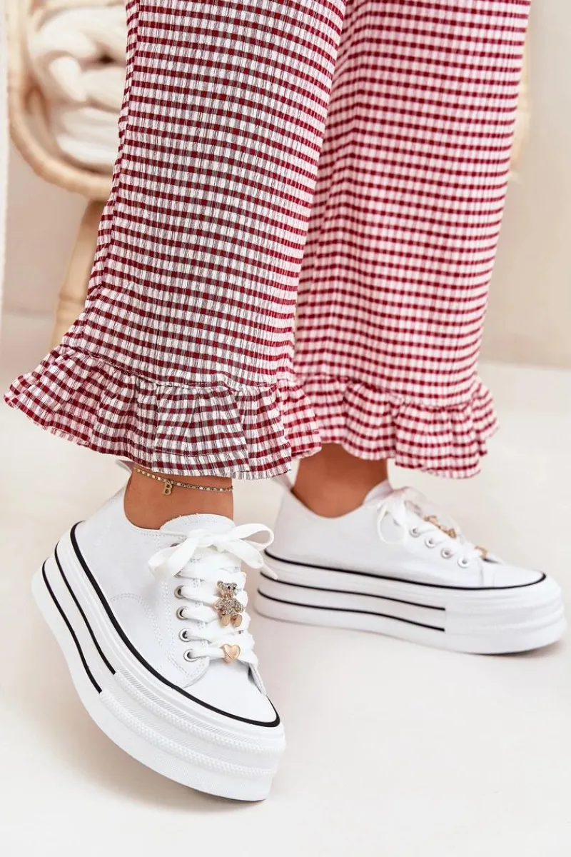 Sale Trampki Damskie Na Platformie Ze Złotymi Przypinkami Białe Fiorina Damskie Trampki Damskie Niskie