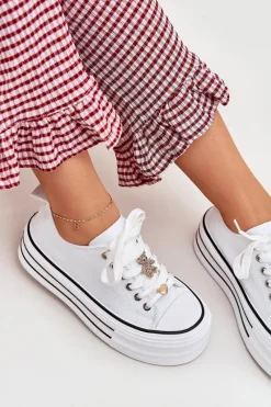 Sale Trampki Damskie Na Platformie Ze Złotymi Przypinkami Białe Fiorina Damskie Trampki Damskie Niskie