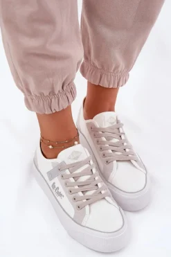 Hot Trampki Damskie Na Platformie LCW-25-31-3479L Biało-Szare Damskie Trampki Damskie Niskie