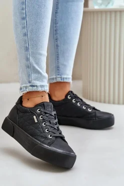 Trampki Damskie Big Star|Trampki Damskie Niskie>Big Star Shoes Trampki Damskie Na Platformie Ocieplane Big Star OO274A465 Czarne Czarny