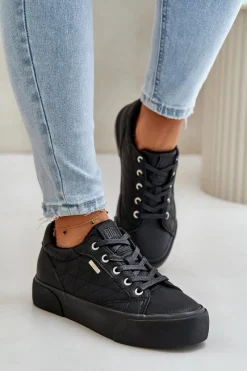 Trampki Damskie Big Star|Trampki Damskie Niskie>Big Star Shoes Trampki Damskie Na Platformie Ocieplane Big Star OO274A465 Czarne Czarny