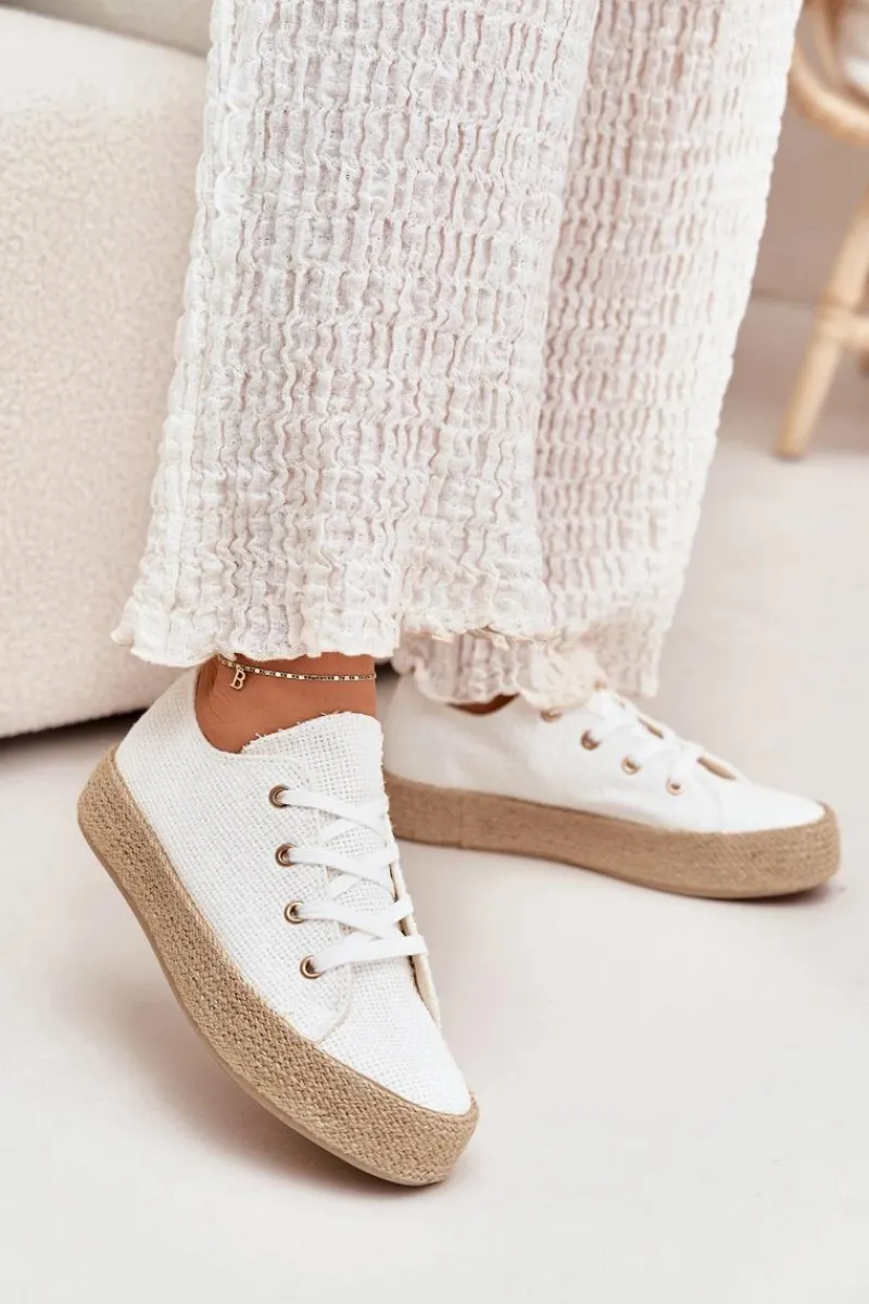Trampki Damskie Niskie>Boto Trampki Damskie Na Platformie Z Plecionką Białe Princa