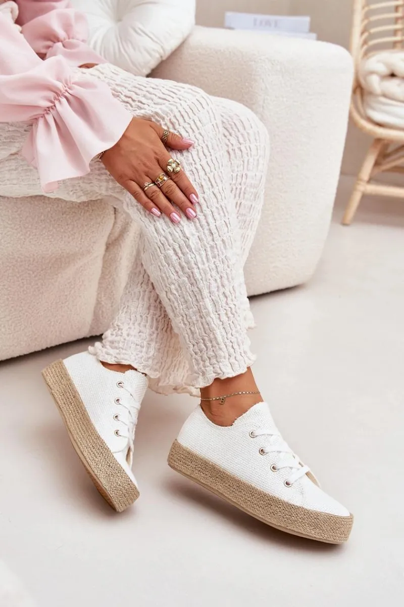 Trampki Damskie Niskie>Boto Trampki Damskie Na Platformie Z Plecionką Białe Princa