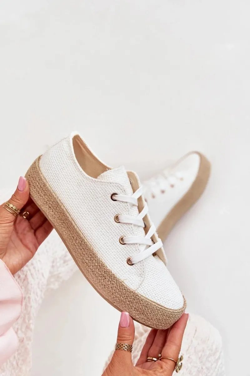 Trampki Damskie Niskie>Boto Trampki Damskie Na Platformie Z Plecionką Białe Princa