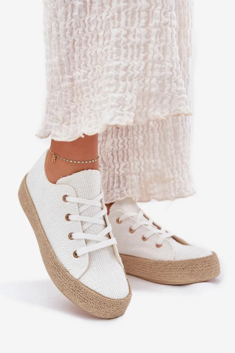 Trampki Damskie Niskie>Boto Trampki Damskie Na Platformie Z Plecionką Białe Princa