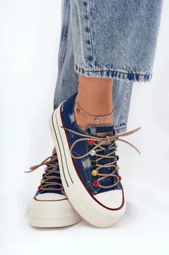 Trampki Damskie Niskie|Sneakersy Damskie>GOE Trampki Damskie Na Platformie RR2N4103 Granatowe Niebieski