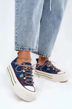 Trampki Damskie Niskie|Sneakersy Damskie>GOE Trampki Damskie Na Platformie RR2N4103 Granatowe Niebieski