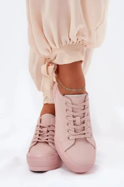 Discount Big Star Shoes Trampki Damskie Na Platformie Z Eko Skóry Big Star RR274A294 Różowe Różowy