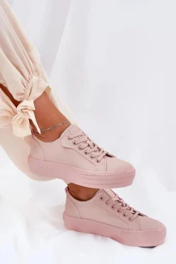 Discount Big Star Shoes Trampki Damskie Na Platformie Z Eko Skóry Big Star RR274A294 Różowe Różowy