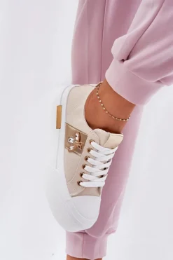 Sale Trampki Damskie Na Platformie Z Ozdobnym Detalem Beżowe Annisae Damskie Trampki Damskie Niskie