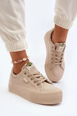 Trampki Damskie Niskie>Lee Cooper Trampki Damskie Na Platformie LCW-24-31-2181 Beżowe Beżowy