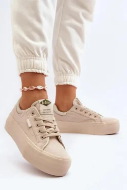Trampki Damskie Niskie></noscript>Lee Cooper Trampki Damskie Na Platformie LCW-24-31-2181 Beżowe Beżowy