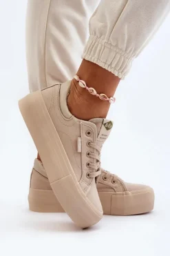 Trampki Damskie Niskie></noscript>Lee Cooper Trampki Damskie Na Platformie LCW-24-31-2181 Beżowe Beżowy