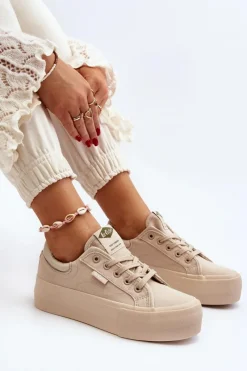 Trampki Damskie Niskie></noscript>Lee Cooper Trampki Damskie Na Platformie LCW-24-31-2181 Beżowe Beżowy