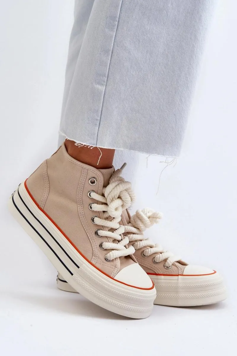 Trampki Damskie Wysokie>Boto Trampki Damskie Na Platformie Beżowe Aineri Beżowy