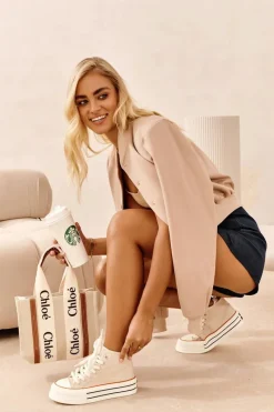 Trampki Damskie Wysokie>Boto Trampki Damskie Na Platformie Beżowe Aineri Beżowy