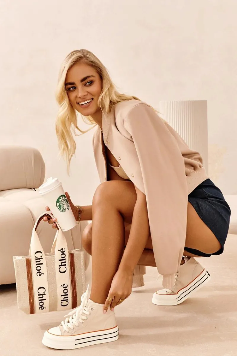 Trampki Damskie Wysokie>Boto Trampki Damskie Na Platformie Beżowe Aineri Beżowy