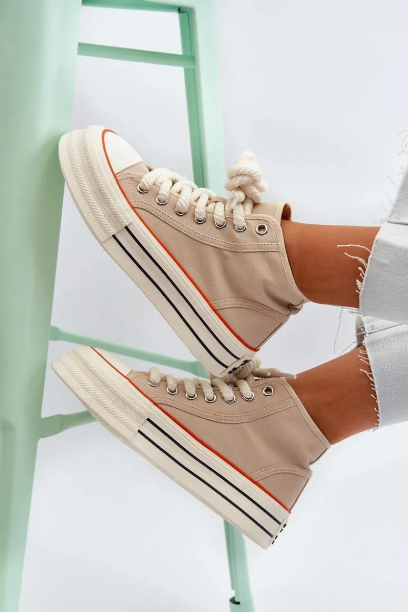 Trampki Damskie Wysokie>Boto Trampki Damskie Na Platformie Beżowe Aineri Beżowy