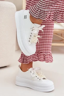 Clearance Trampki Damskie Na Platformie Z Ozdobnym Sznurowaniem Białe Tivora Damskie Trampki Damskie Niskie