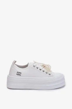 Clearance Trampki Damskie Na Platformie Z Ozdobnym Sznurowaniem Białe Tivora Damskie Trampki Damskie Niskie