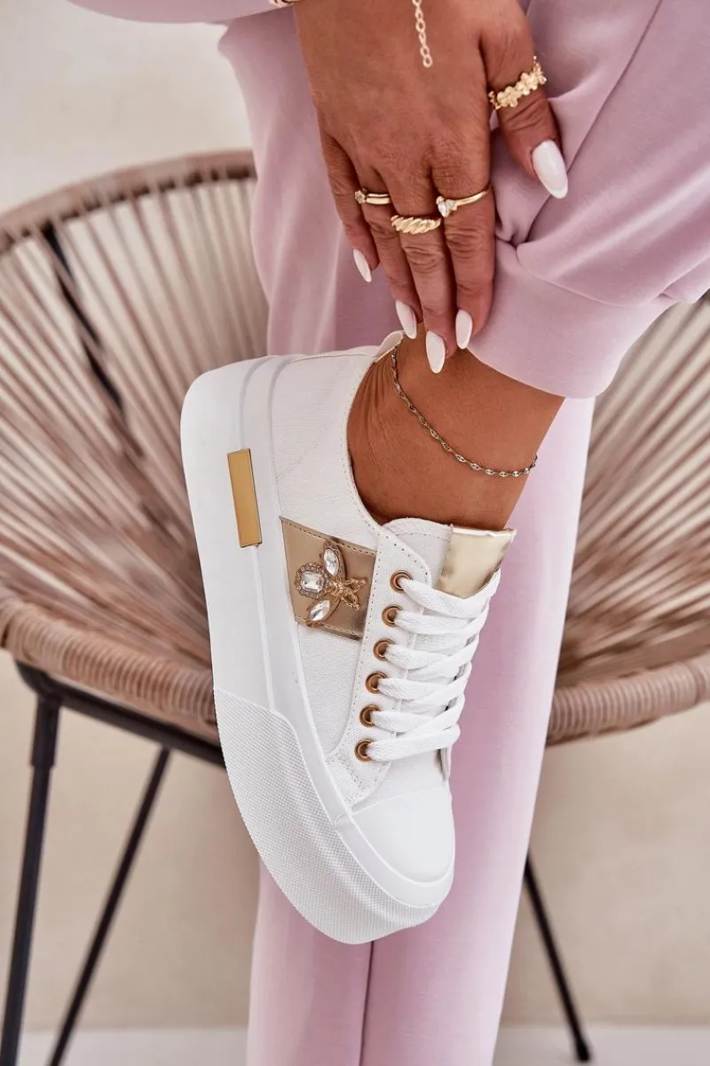 Trampki Damskie Niskie>Boto Trampki Damskie Na Platformie Z Ozdobnym Detalem Białe Annisae