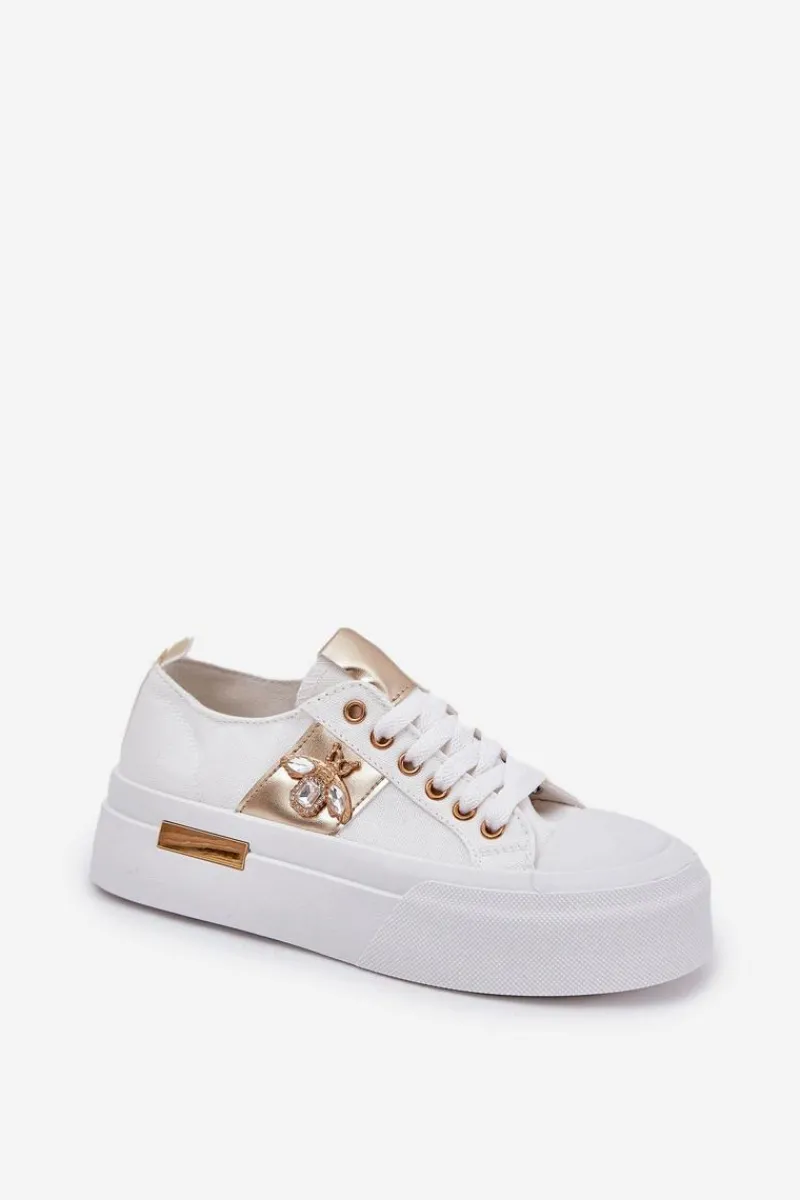 Trampki Damskie Niskie>Boto Trampki Damskie Na Platformie Z Ozdobnym Detalem Białe Annisae