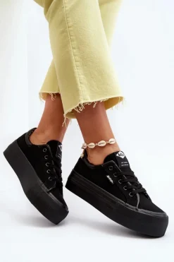 Clearance Trampki Damskie Na Platformie LCW-24-31-2180 Czarne Damskie Trampki Damskie Niskie