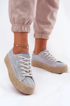 New Trampki Damskie Na Platformie Z Plecionką LCW-25-02-3283 e Damskie Trampki Damskie Niskie