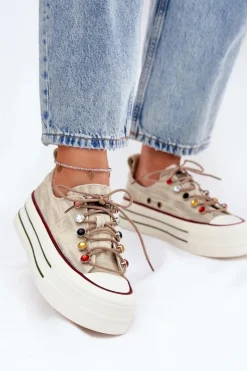 Clearance GOE Trampki Damskie Na Platformie RR2N4105 Beżowe