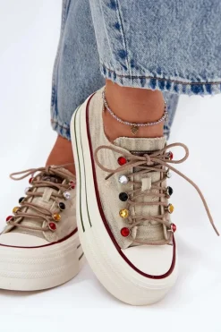 Clearance GOE Trampki Damskie Na Platformie RR2N4105 Beżowe