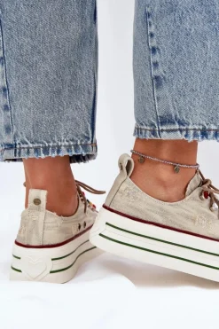 Clearance GOE Trampki Damskie Na Platformie RR2N4105 Beżowe