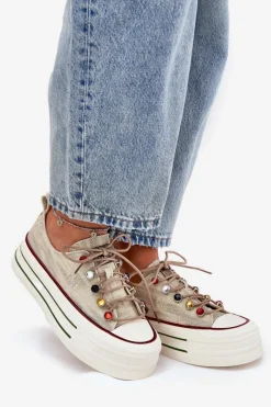 Clearance GOE Trampki Damskie Na Platformie RR2N4105 Beżowe