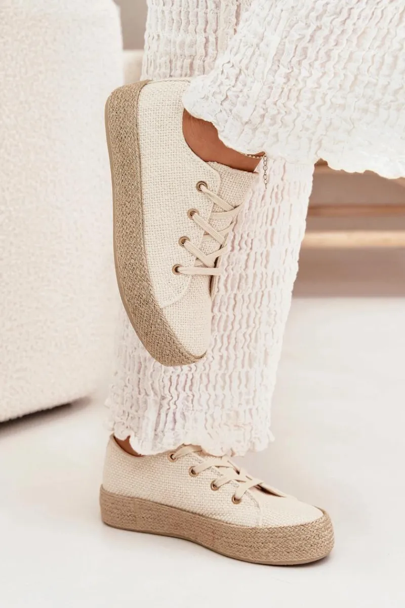 Clearance Boto Trampki Damskie Na Platformie Z Plecionką Beżowe Princa