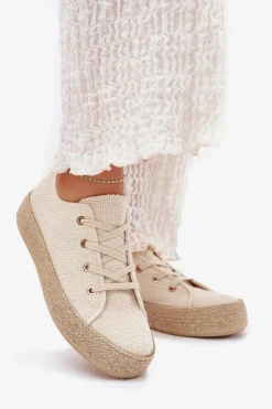 Clearance Boto Trampki Damskie Na Platformie Z Plecionką Beżowe Princa