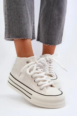 Trampki Damskie Na Platformie Białe Aineri Damskie Trampki Damskie Wysokie