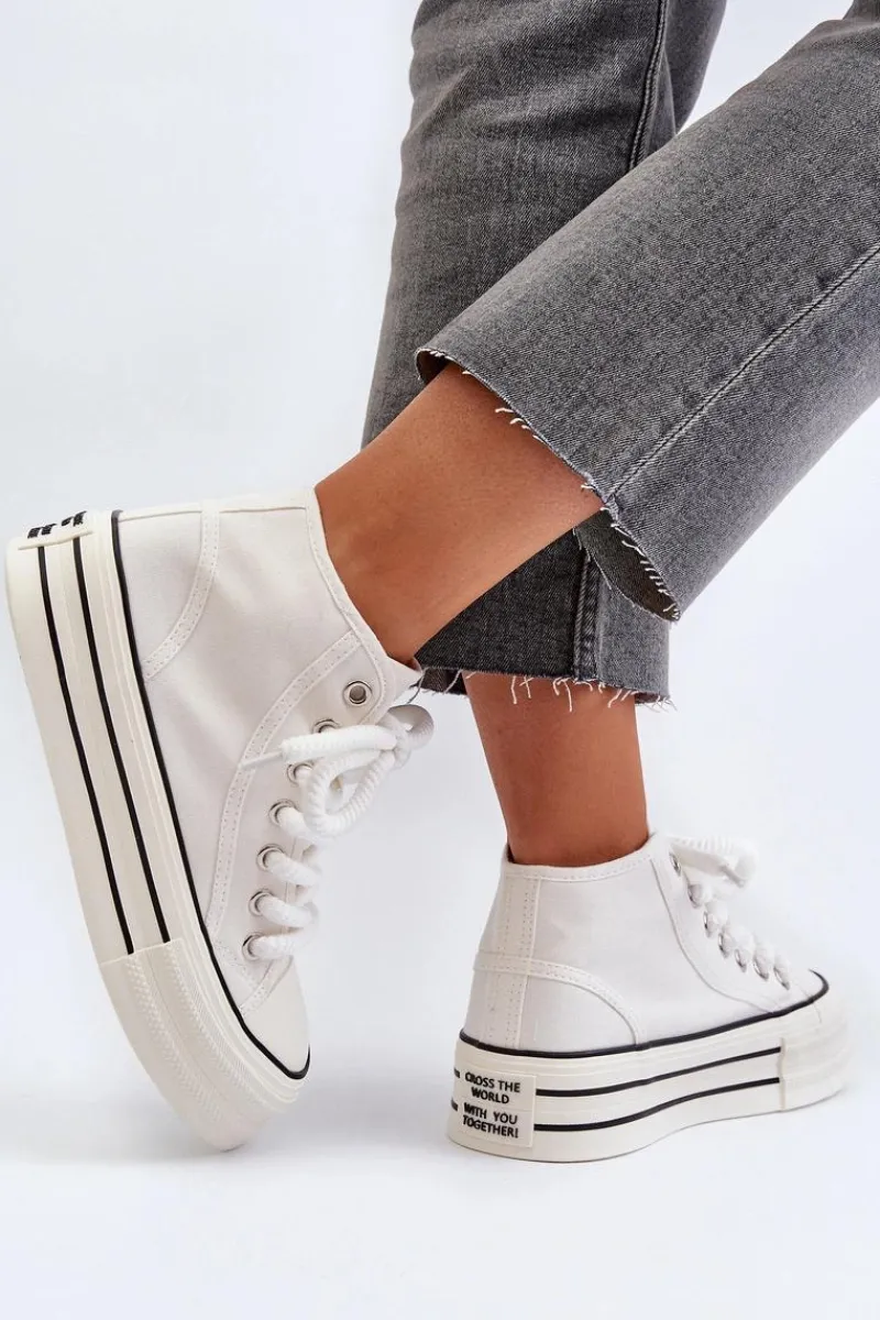 Trampki Damskie Na Platformie Białe Aineri Damskie Trampki Damskie Wysokie