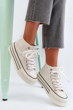 Trampki Damskie Na Platformie Białe Aineri Damskie Trampki Damskie Wysokie