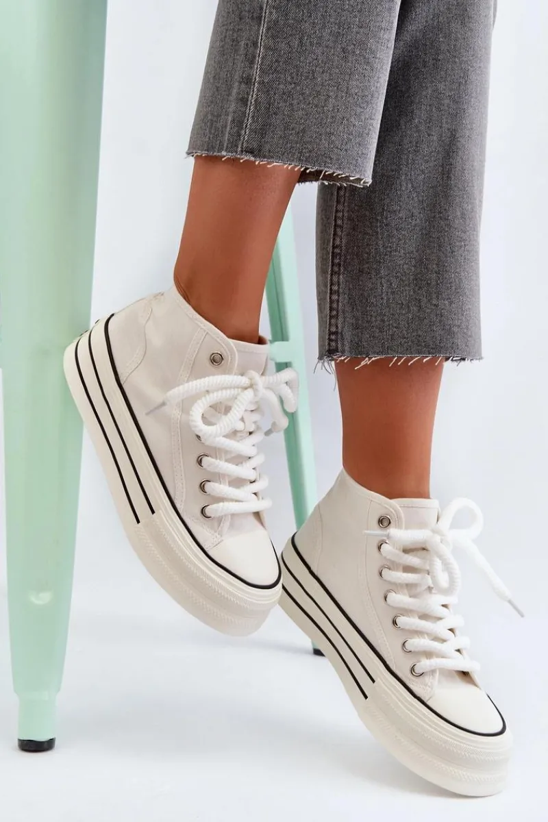 Trampki Damskie Na Platformie Białe Aineri Damskie Trampki Damskie Wysokie