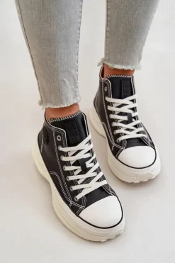 Trampki Ocieplane|Trampki Damskie Big Star></noscript>Big Star Shoes Trampki Damskie Na Platformie Eko Skórzane Big Star OO274063 Czarne Czarny