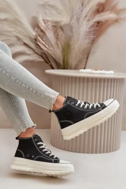 Trampki Ocieplane|Trampki Damskie Big Star></noscript>Big Star Shoes Trampki Damskie Na Platformie Eko Skórzane Big Star OO274063 Czarne Czarny