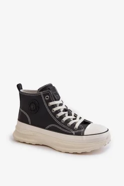 Trampki Ocieplane|Trampki Damskie Big Star></noscript>Big Star Shoes Trampki Damskie Na Platformie Eko Skórzane Big Star OO274063 Czarne Czarny