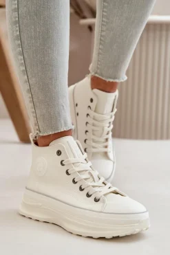 Trampki Ocieplane|Trampki Damskie Big Star>Big Star Shoes Trampki Damskie Na Platformie Eko Skórzane Big Star OO274064 Białe Biały