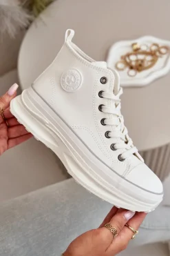 Trampki Ocieplane|Trampki Damskie Big Star></noscript>Big Star Shoes Trampki Damskie Na Platformie Eko Skórzane Big Star OO274064 Białe Biały