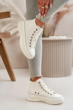 Trampki Ocieplane|Trampki Damskie Big Star></noscript>Big Star Shoes Trampki Damskie Na Platformie Eko Skórzane Big Star OO274064 Białe Biały