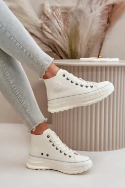 Trampki Ocieplane|Trampki Damskie Big Star></noscript>Big Star Shoes Trampki Damskie Na Platformie Eko Skórzane Big Star OO274064 Białe Biały