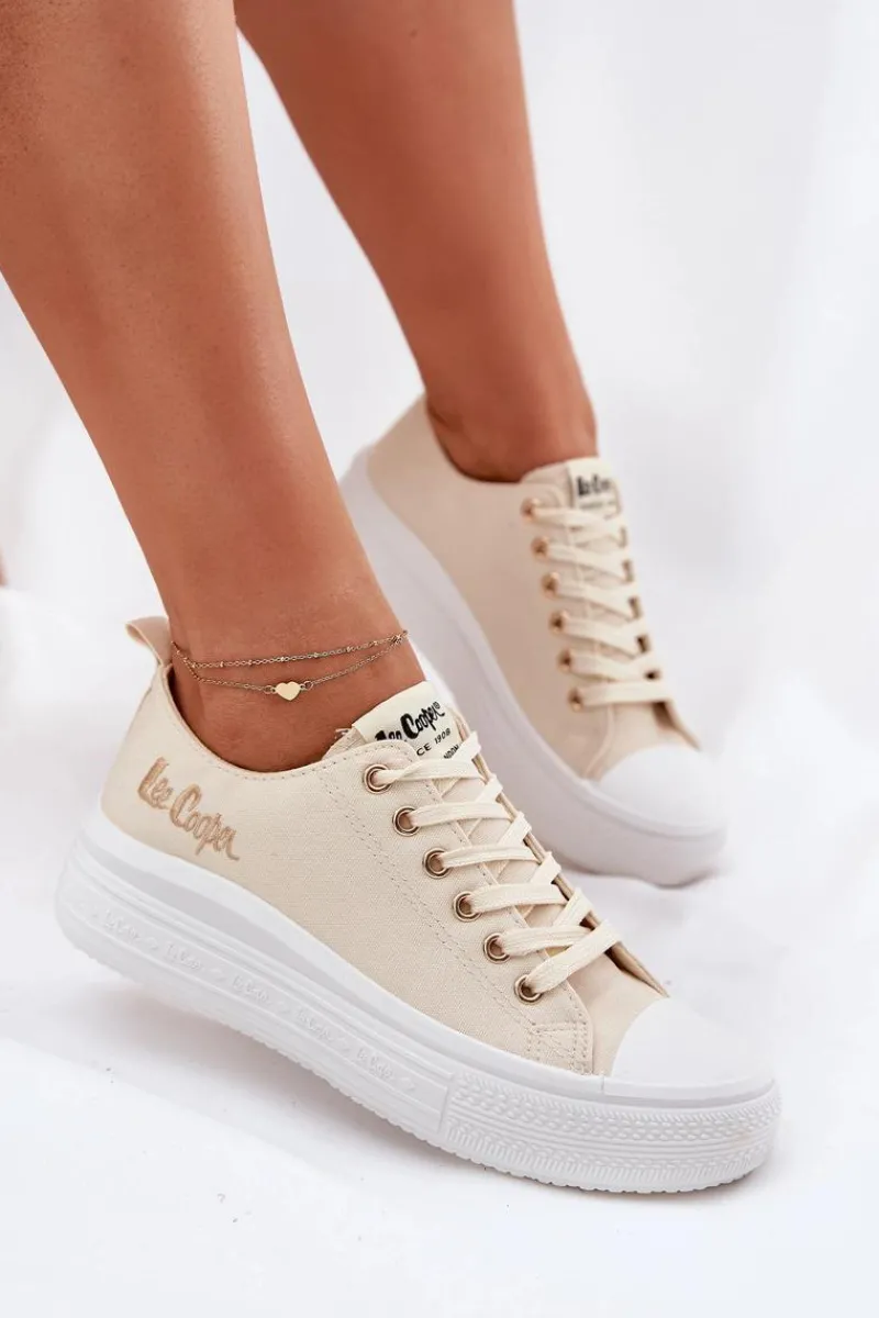 Lee Cooper Trampki Damskie Na Platformie LCW-24-44-2464L Beżowe Beżowy